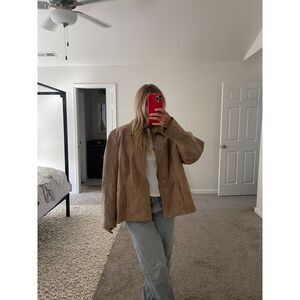 Vintage Y2K 90s Tan Brown Suede‎ Zip-Front Jacket